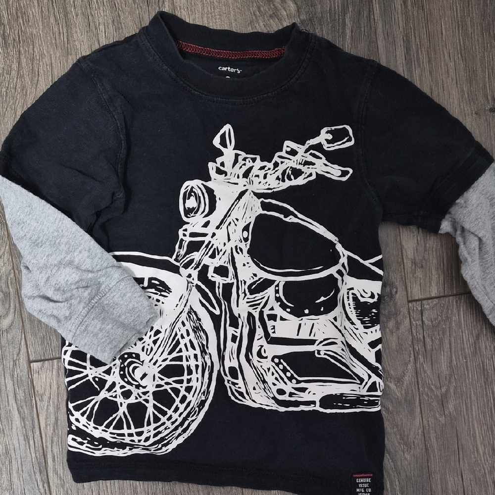 Carter's Black and Gray Motorcycle Graphic Long Sleeve Tee
